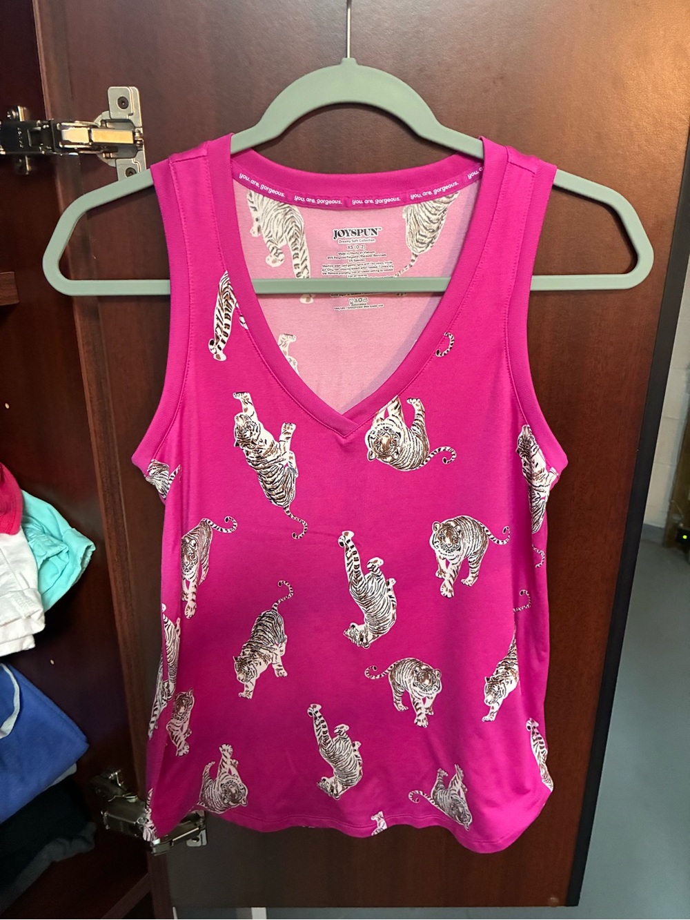 Women’s Joyspun Brand Tiger Print V-Neck Tank - Bright Fuchsia Size XS